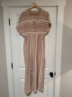 Cost Plus World Market Striped V-Neck Jumpsuit in Blush and Cream